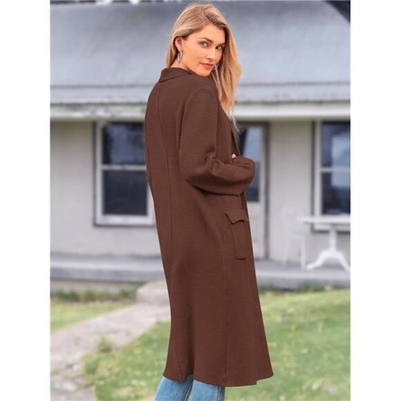 Women's Open Front Long Cardigan Sweaters, Brown - Picture 5 of 7